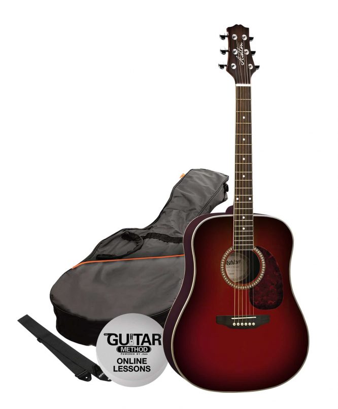 SPD25WRS - Pack Guitarra Acustica Dreadnought Rojo Vino - Ashton