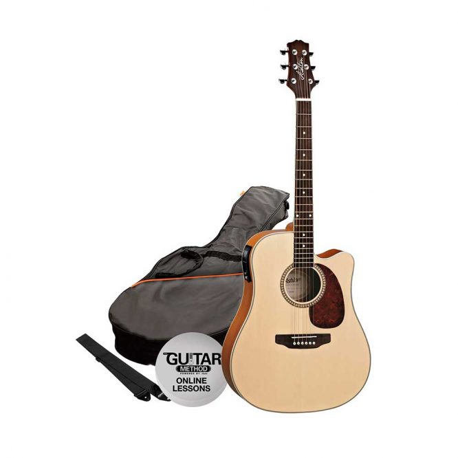 Pack Guitarra Electroacústica Dreadnought Natural Mate Ashton SPD25CEQNTM