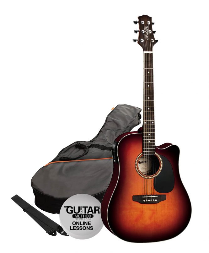 Pack Guitarra Electroacústica Dreadnought Tobacco Ashton SPD25CEQTSB