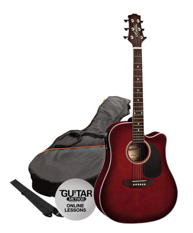 Pack Guitarra Electroacústica Dreadnought Vino Ashton SPD25CEQWRS
