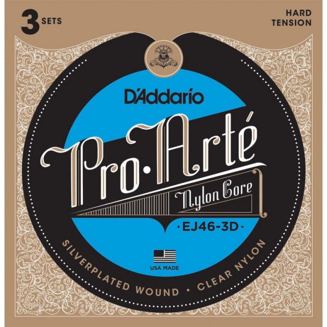 PACK DE 3 JUEGOS DE CUERDAS PARA GUITARRA CLÁSICA D´ADDARIO EJ46 TENSIÓN FUERTE