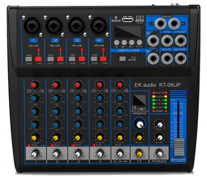 MESA DE MEZCLAS CON EFECTOS EK AUDIO KT06UP