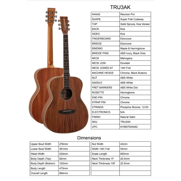 GUITARRA ACÚSTICA TANGLEWOOD TRU3AK FOLK - Imagen 4
