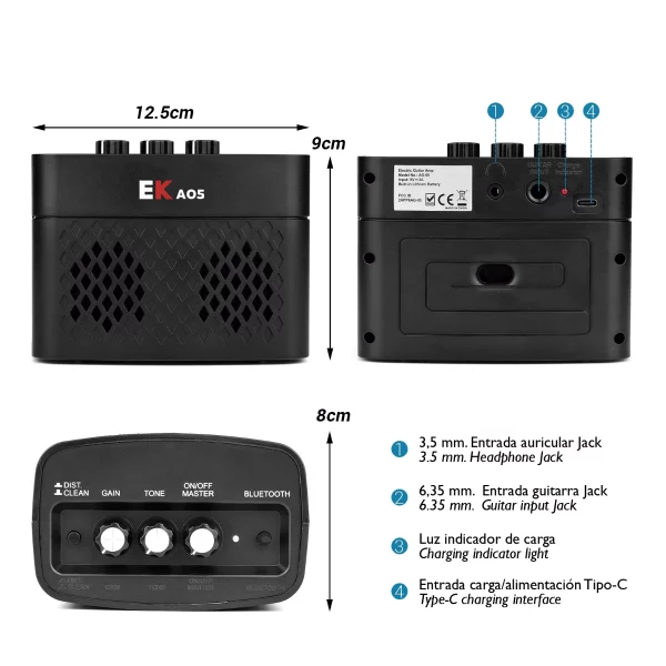 AMPLIFICADOR EK DE GUITARRA EKA05 PORTÁTIL 5W - Imagen 3