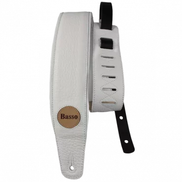 CORREA BASSO PARA GUITARRA Y BAJO SERIE CUERO BLANCO