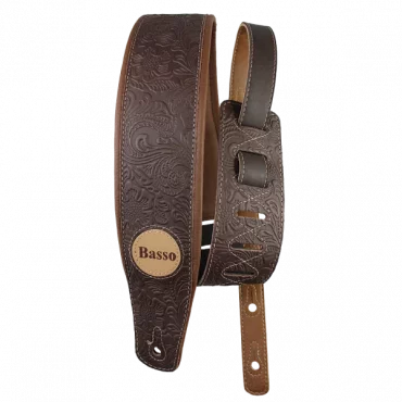 CORREA BASSO PARA GUITARRA Y BAJO SERIE CUERO MARRÓN FLOREADO