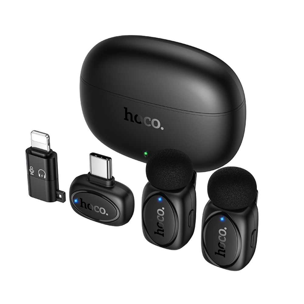Micrófono Lavalier Hoco L19 inalámbrico con DSP, USB-C/Lightning y estuche de carga - Imagen 2