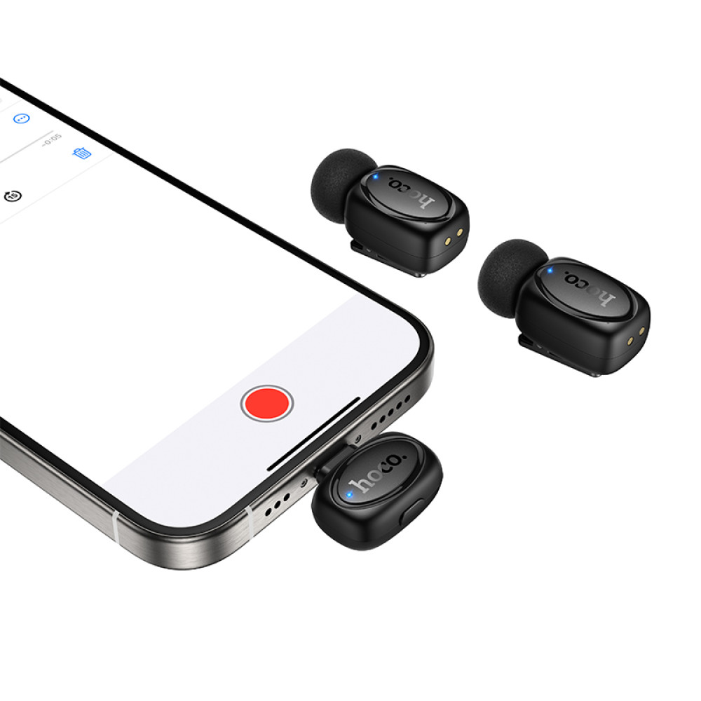 Micrófono Lavalier Hoco L19 inalámbrico con DSP, USB-C/Lightning y estuche de carga - Imagen 3