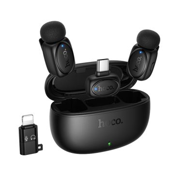 Micrófono Lavalier Hoco L19 inalámbrico con DSP, USB-C/Lightning y estuche de carga
