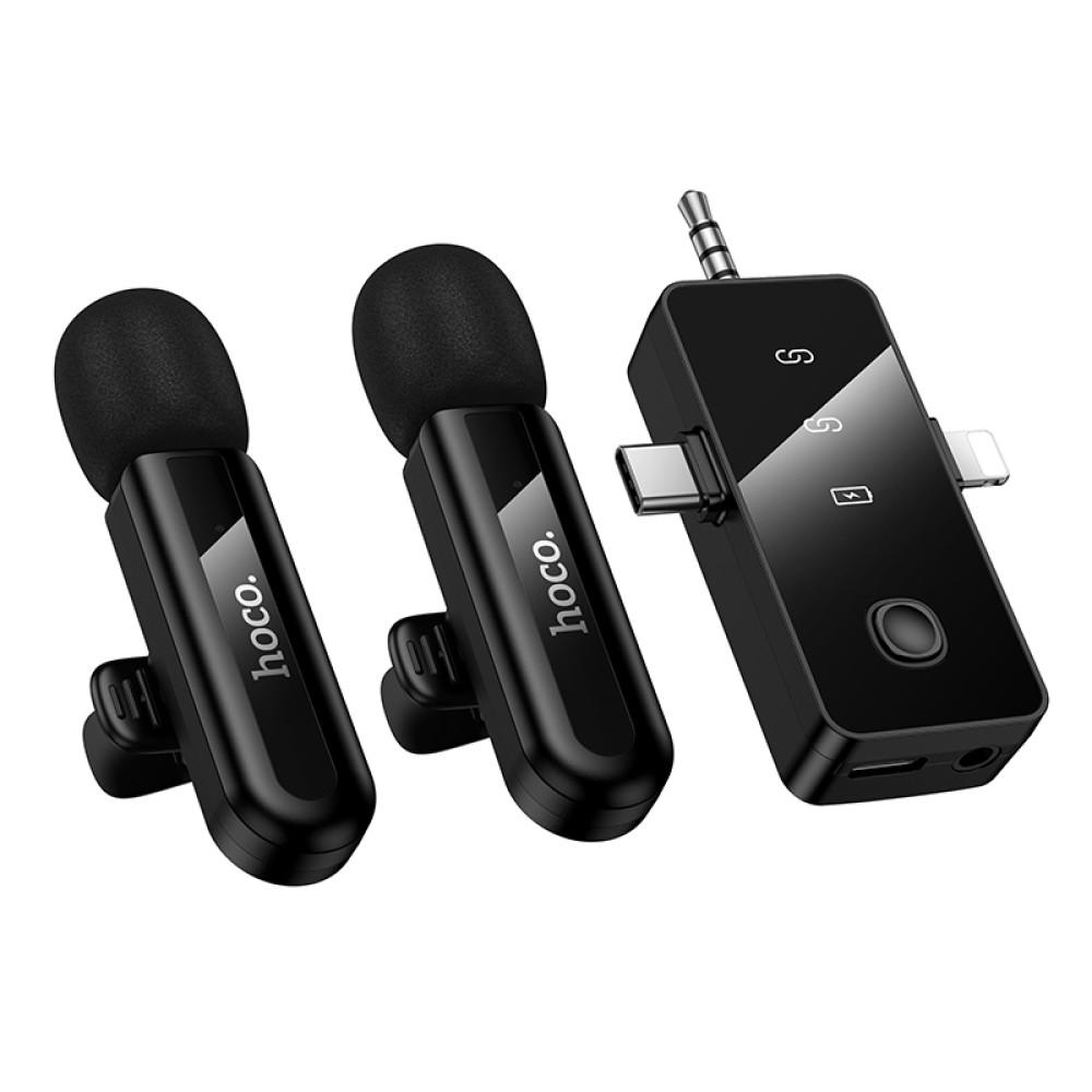Micrófono Lavalier dual Hoco L20C inalámbrico con DSP y USB-C/Lightning/Jack 3,5 - Imagen 3