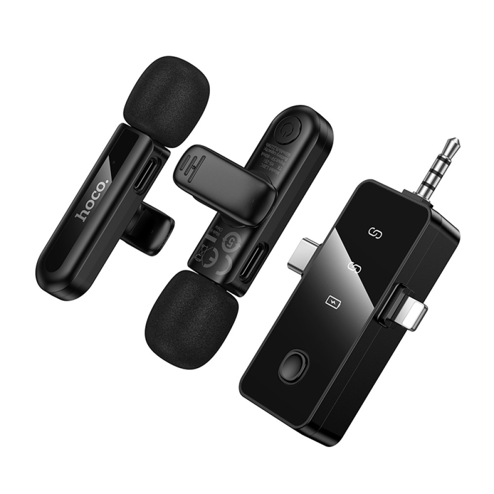 Micrófono Lavalier dual Hoco L20C inalámbrico con DSP y USB-C/Lightning/Jack 3,5 - Imagen 5