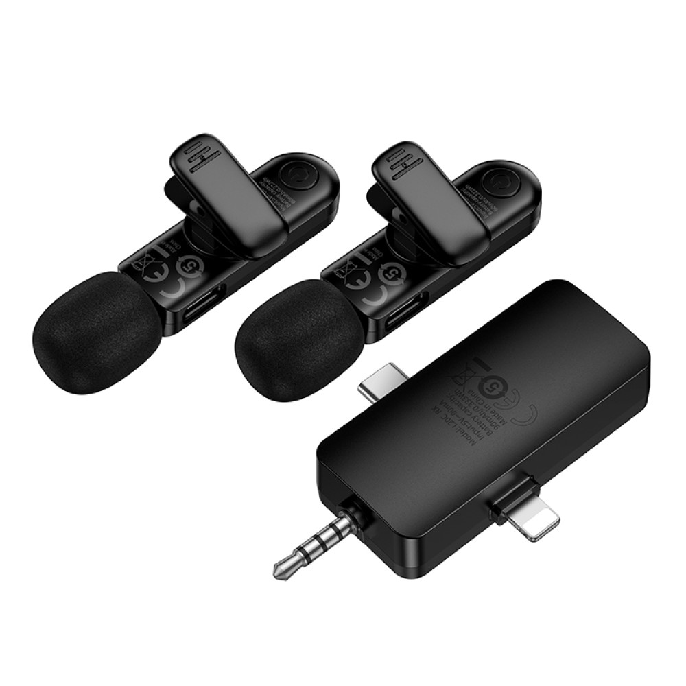 Micrófono Lavalier dual Hoco L20C inalámbrico con DSP y USB-C/Lightning/Jack 3,5 - Imagen 6