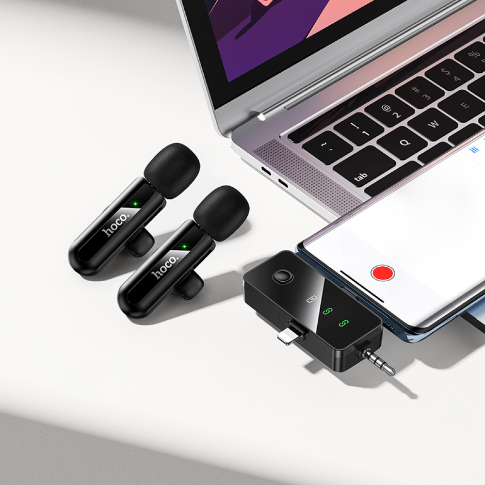 Micrófono Lavalier dual Hoco L20C inalámbrico con DSP y USB-C/Lightning/Jack 3,5 - Imagen 7