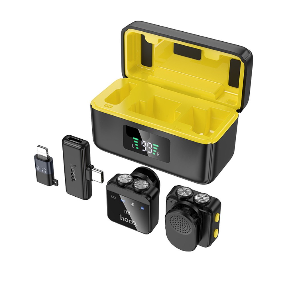 Micrófono Lavalier dual Hoco L17 inalámbrico magnético con ENC y USB-C/Lightning y estuche de 600mAh - Imagen 2