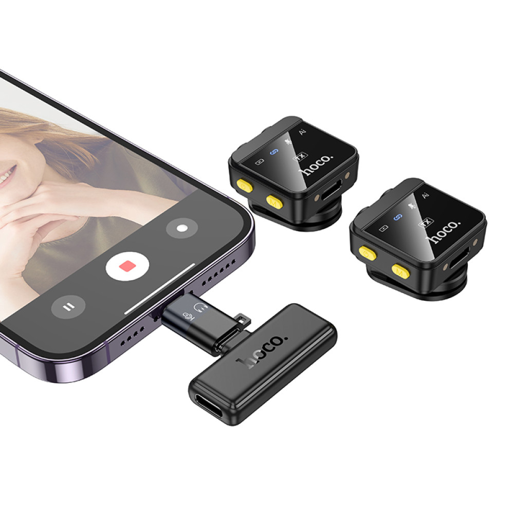 Micrófono Lavalier dual Hoco L17 inalámbrico magnético con ENC y USB-C/Lightning y estuche de 600mAh - Imagen 3