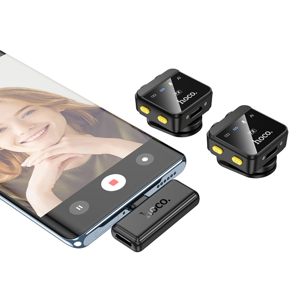 Micrófono Lavalier dual Hoco L17 inalámbrico magnético con ENC y USB-C/Lightning y estuche de 600mAh - Imagen 4