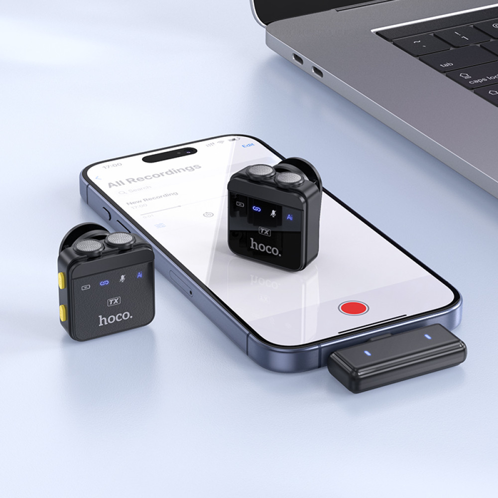 Micrófono Lavalier dual Hoco L17 inalámbrico magnético con ENC y USB-C/Lightning y estuche de 600mAh - Imagen 8