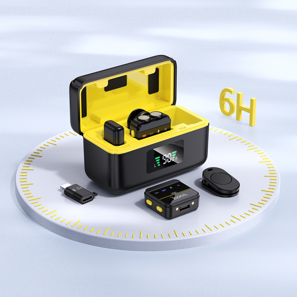 Micrófono Lavalier dual Hoco L17 inalámbrico magnético con ENC y USB-C/Lightning y estuche de 600mAh - Imagen 9