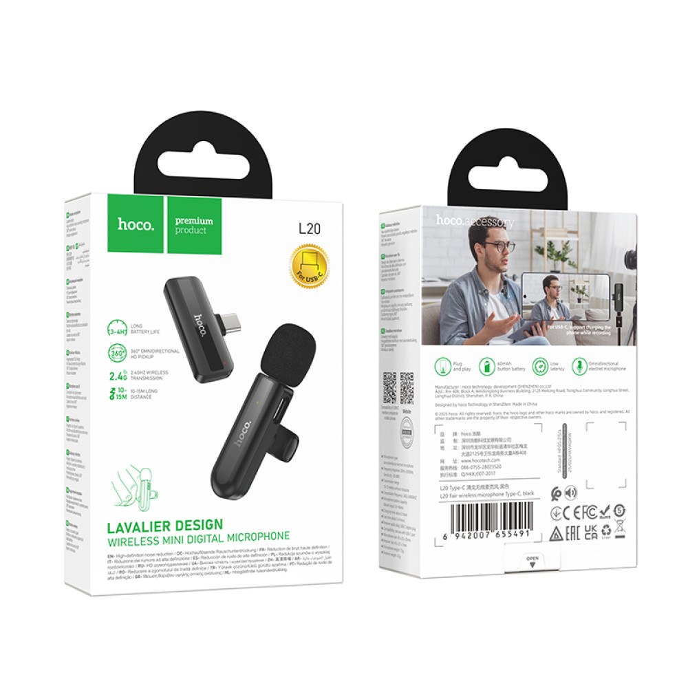 Micrófono Lavalier Hoco L20 inalámbrico con DSP y USB-C - Imagen 9